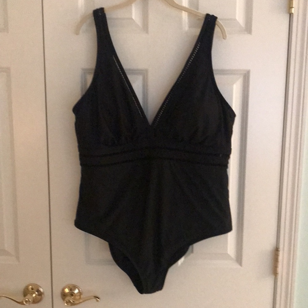 Freshwater Black One Piece Swimsuit Pretty Pierced Detail at Bust Plus Size 3X